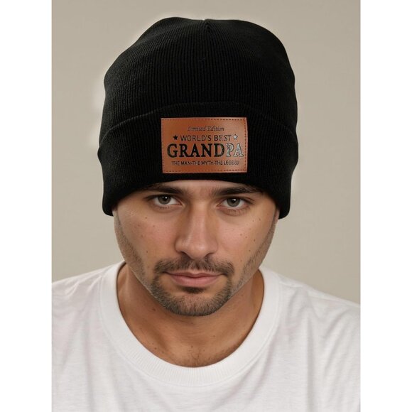 Worlds Best Grandpa Gifts Leather Beanie Hat Christmas Birthday Retirement Anniv - Picture 3 of 6